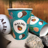 Einwandig biologisch aubbare Pappbecher mit 'Malibu' Kokosnuss-Motiv